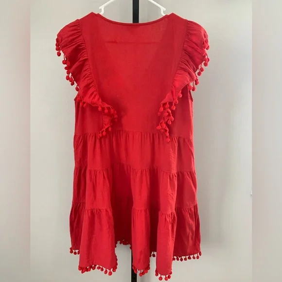 Umgee Red Embroidered Dress with Floral Details - Picture 4 of 16